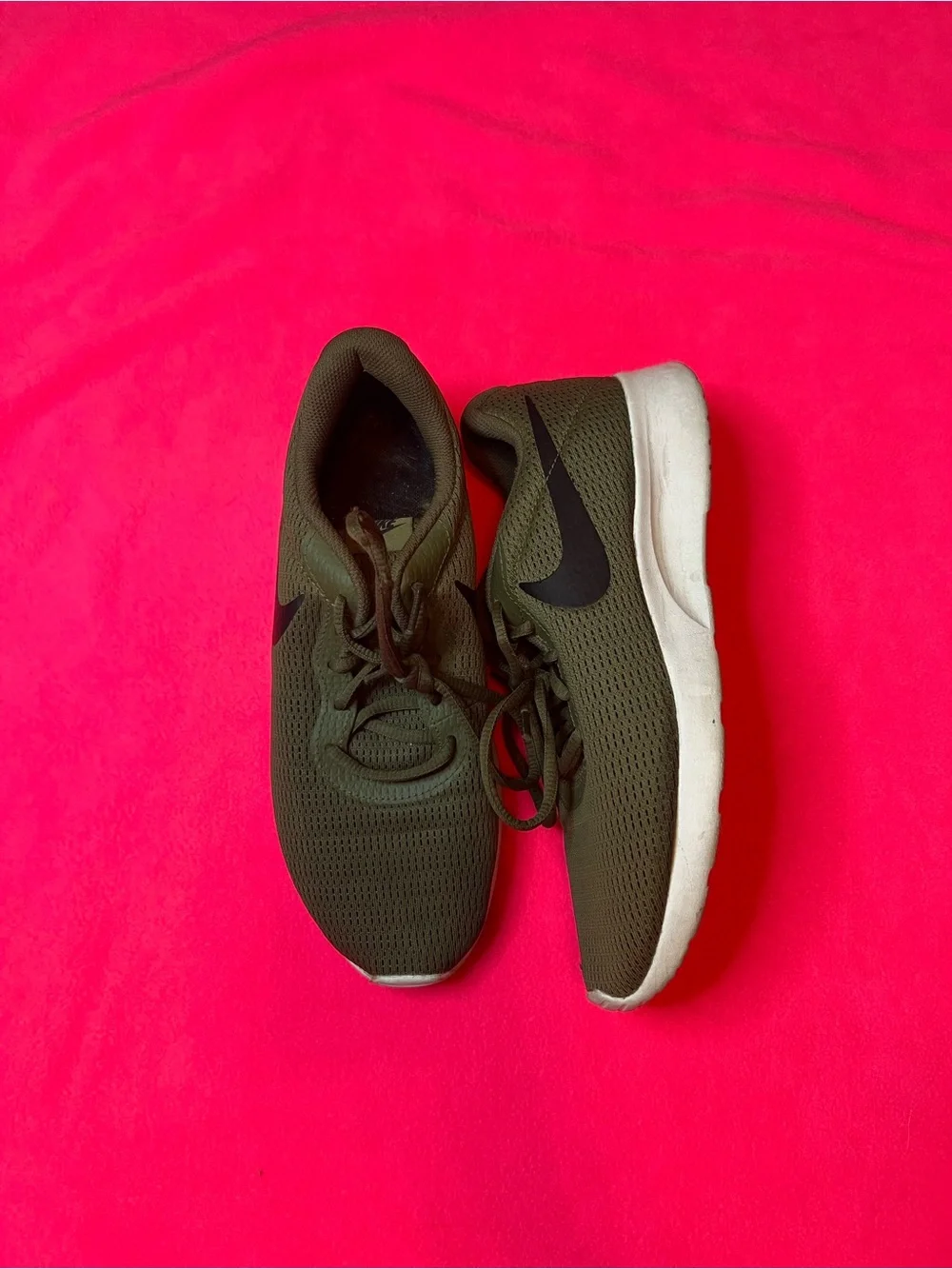 Nike Olive Green Sneakers with Black Swoosh and White Sole